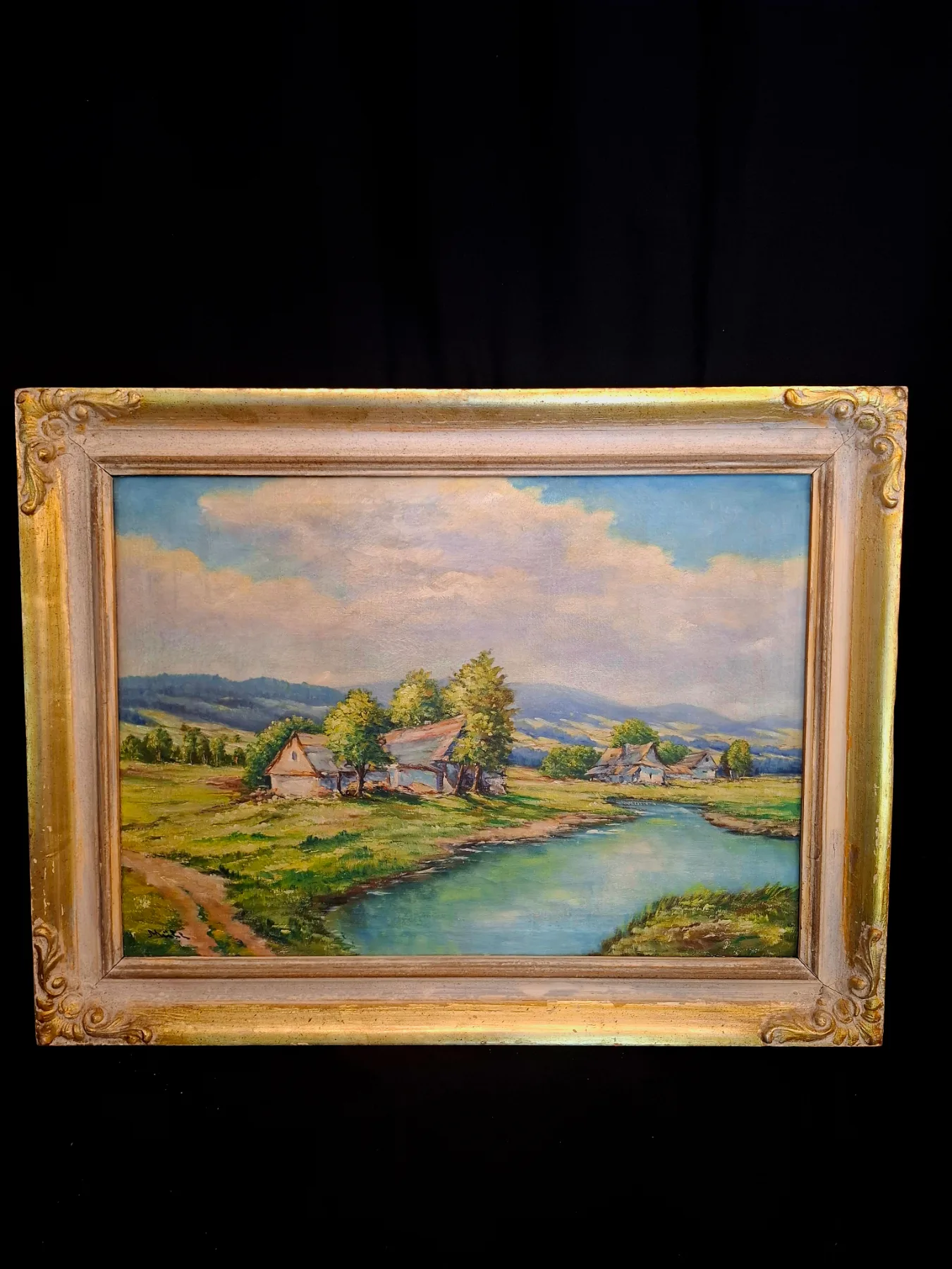 Olejomalba krajiny s řekou